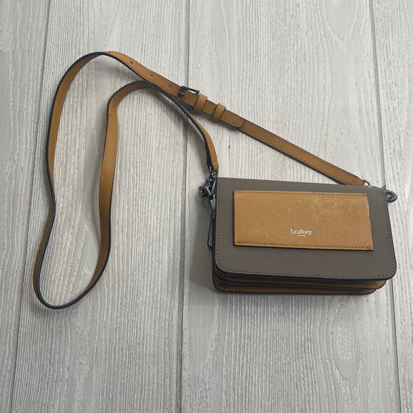 Botkier Women's Truffle Gray & Camel Coloblock Leather Crossbody Purse Bag - Picture 1 of 12